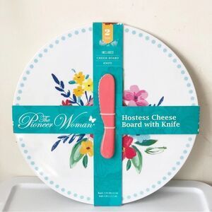 The Pioneer Woman 13” Presentation Hostess Cheese Board with Knife - Pink Floral